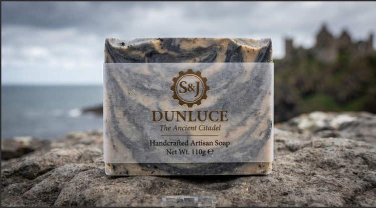 Dunluce — The Ancient Citadel, SOX & JOX 110g artisan soap beside the coast